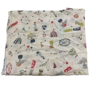 PEHR Cotton Muslin Baby Blanket White Circus Animals Print Throw Lovey Boy Girl